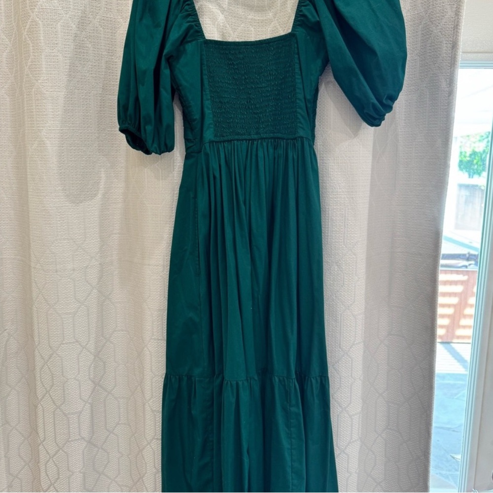 Abercrombie & Fitch Green Puff poplin midi dress